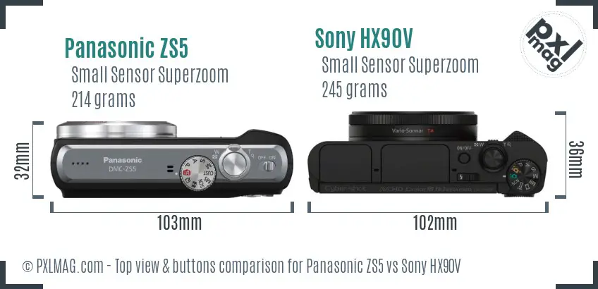 Panasonic ZS5 vs Sony HX90V top view buttons comparison