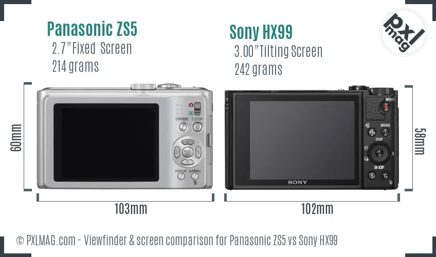 Panasonic ZS5 vs Sony HX99 Screen and Viewfinder comparison