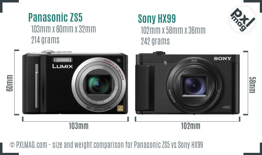 Panasonic ZS5 vs Sony HX99 size comparison