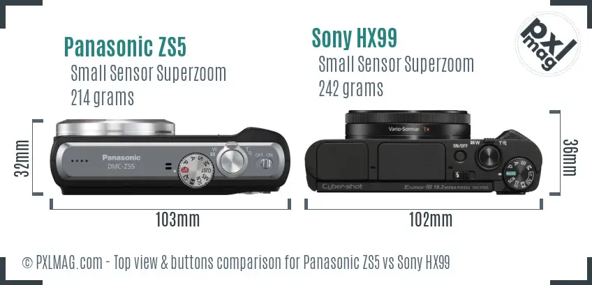 Panasonic ZS5 vs Sony HX99 top view buttons comparison