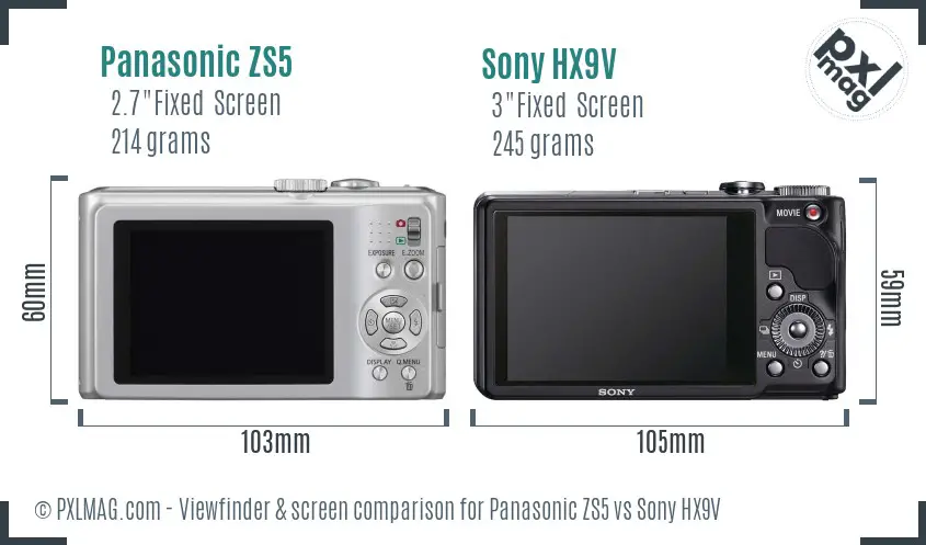 Panasonic ZS5 vs Sony HX9V Screen and Viewfinder comparison