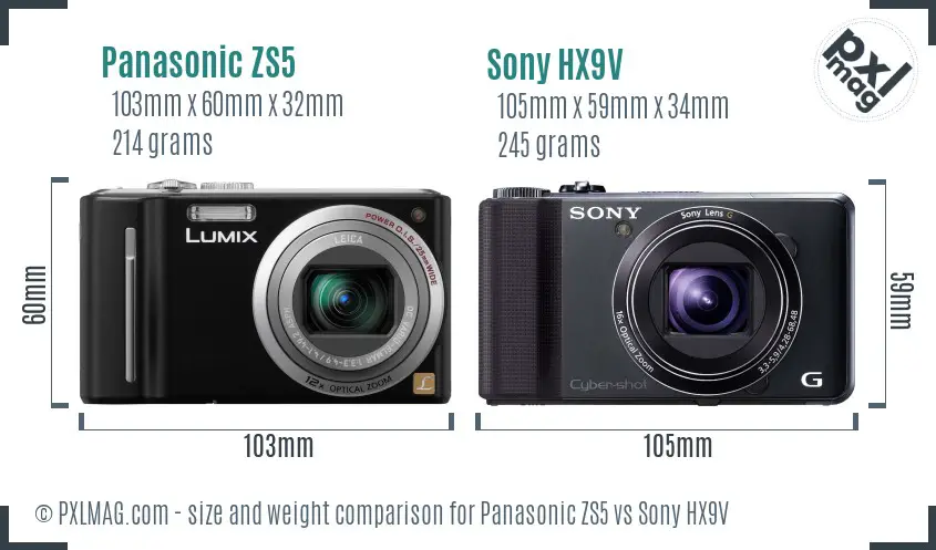 Panasonic ZS5 vs Sony HX9V size comparison