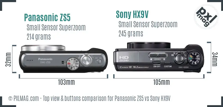 Panasonic ZS5 vs Sony HX9V top view buttons comparison