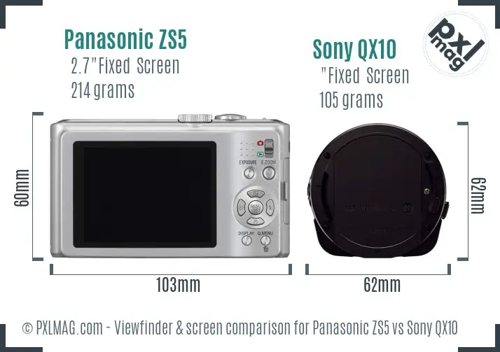 Panasonic ZS5 vs Sony QX10 Screen and Viewfinder comparison