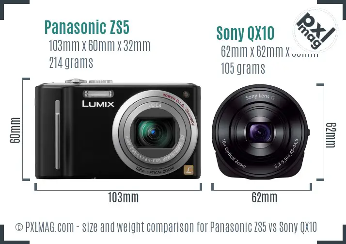 Panasonic ZS5 vs Sony QX10 size comparison