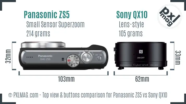 Panasonic ZS5 vs Sony QX10 top view buttons comparison