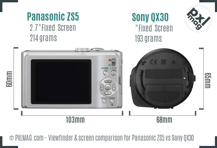 Panasonic ZS5 vs Sony QX30 Screen and Viewfinder comparison