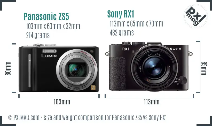 Panasonic ZS5 vs Sony RX1 size comparison Panasonic ZS5 vs Sony RX1 size comparison