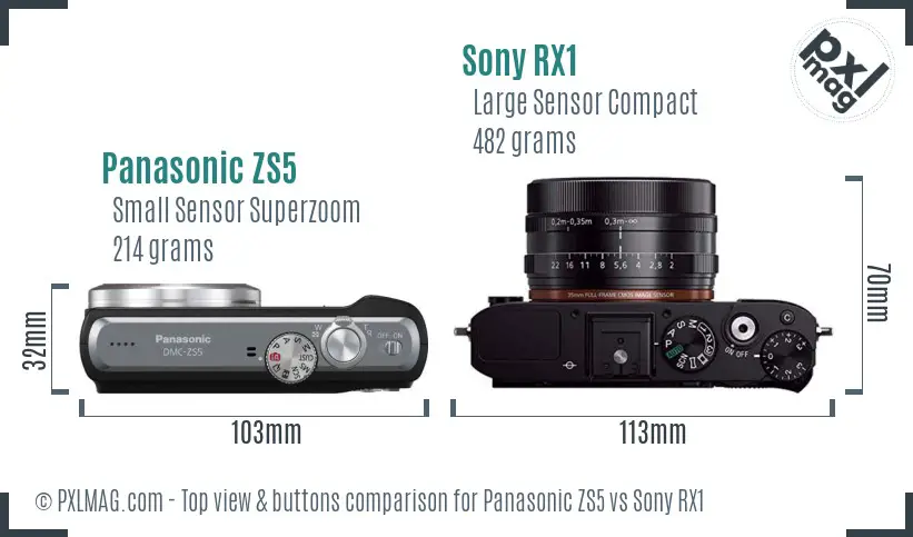 Panasonic ZS5 vs Sony RX1 top view buttons comparison Panasonic ZS5 vs Sony RX1 top view buttons comparison