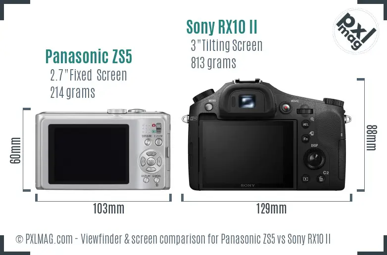 Panasonic ZS5 vs Sony RX10 II Screen and Viewfinder comparison