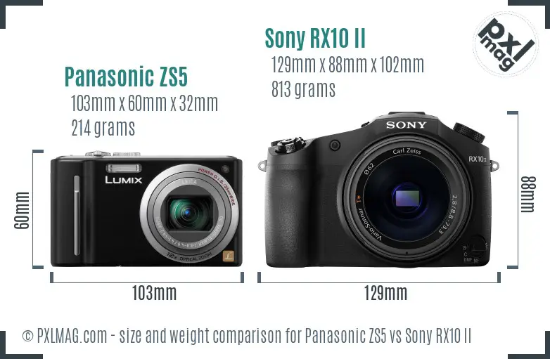 Panasonic ZS5 vs Sony RX10 II size comparison