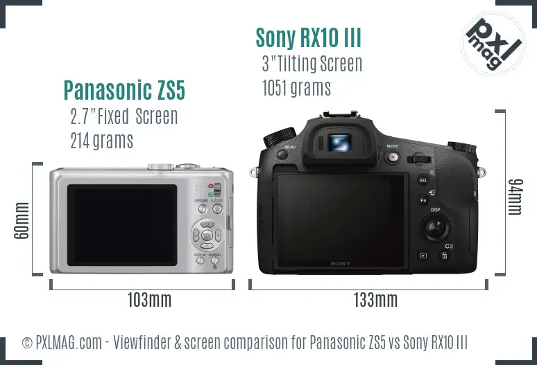 Panasonic ZS5 vs Sony RX10 III Screen and Viewfinder comparison