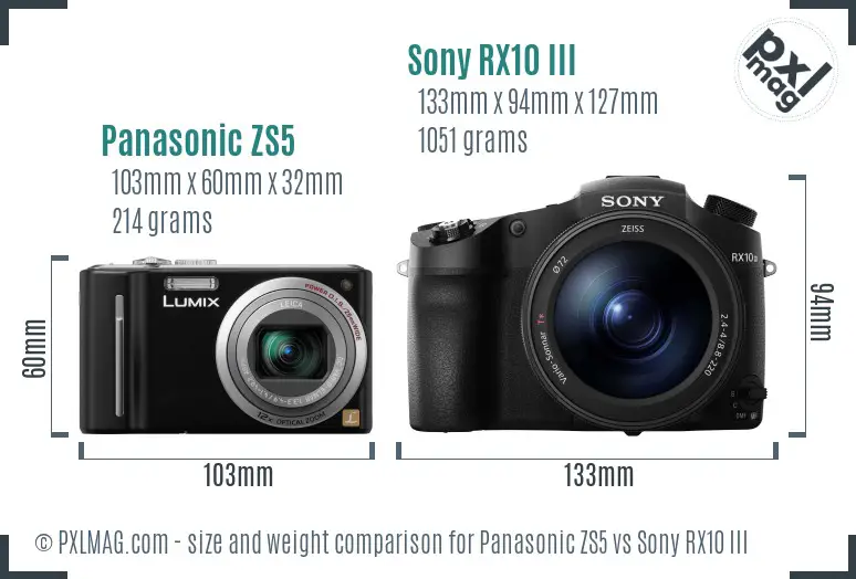 Panasonic ZS5 vs Sony RX10 III size comparison