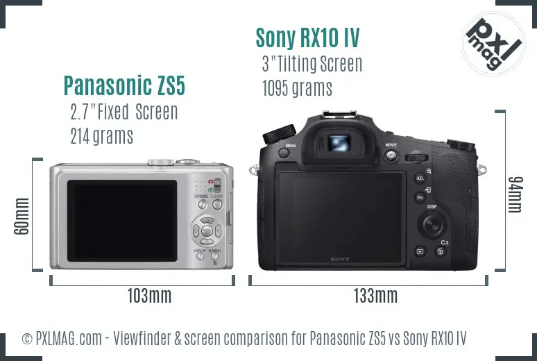 Panasonic ZS5 vs Sony RX10 IV Screen and Viewfinder comparison