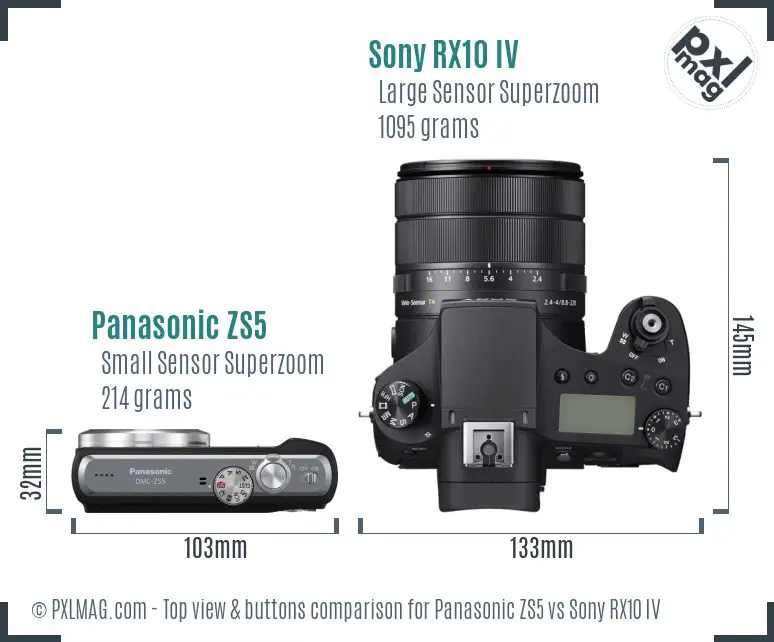 Panasonic ZS5 vs Sony RX10 IV top view buttons comparison