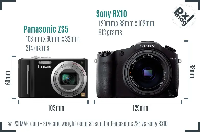 Panasonic ZS5 vs Sony RX10 size comparison
