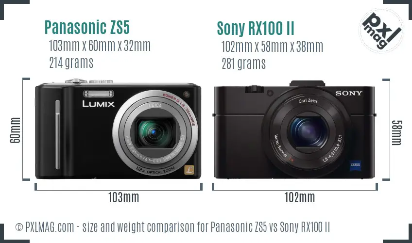 Panasonic ZS5 vs Sony RX100 II size comparison Panasonic ZS5 vs Sony RX100 II size comparison