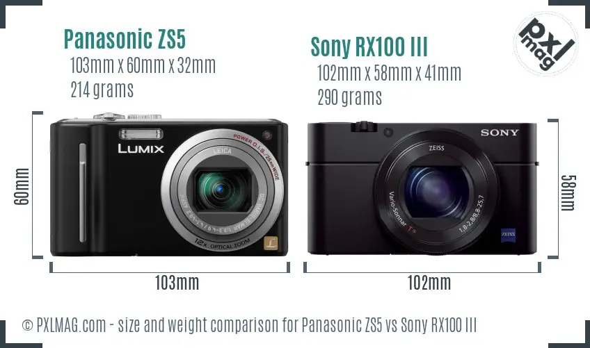 Panasonic ZS5 vs Sony RX100 III size comparison