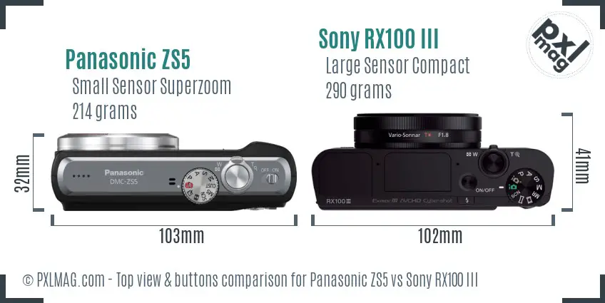 Panasonic ZS5 vs Sony RX100 III top view buttons comparison