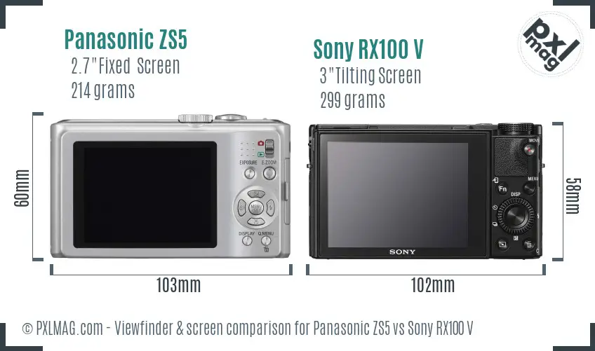 Panasonic ZS5 vs Sony RX100 V Screen and Viewfinder comparison
