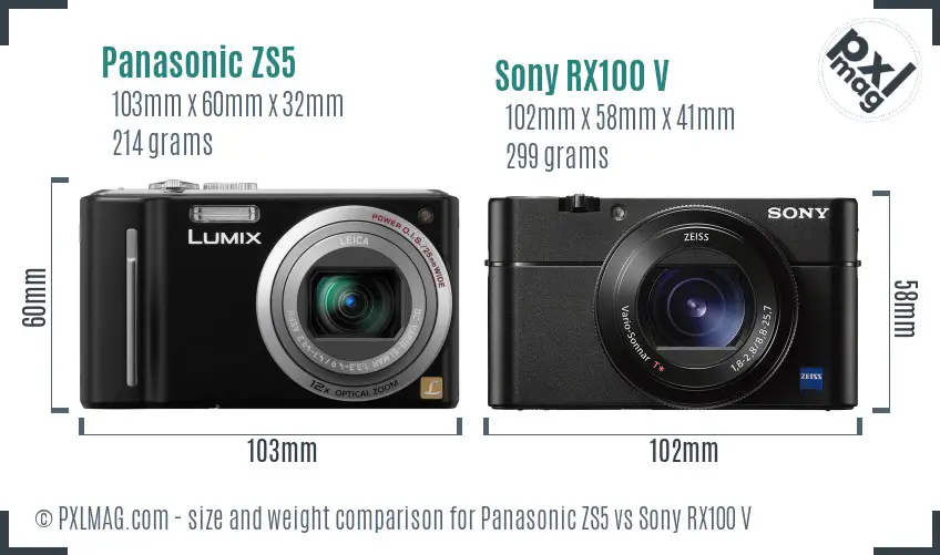 Panasonic ZS5 vs Sony RX100 V size comparison