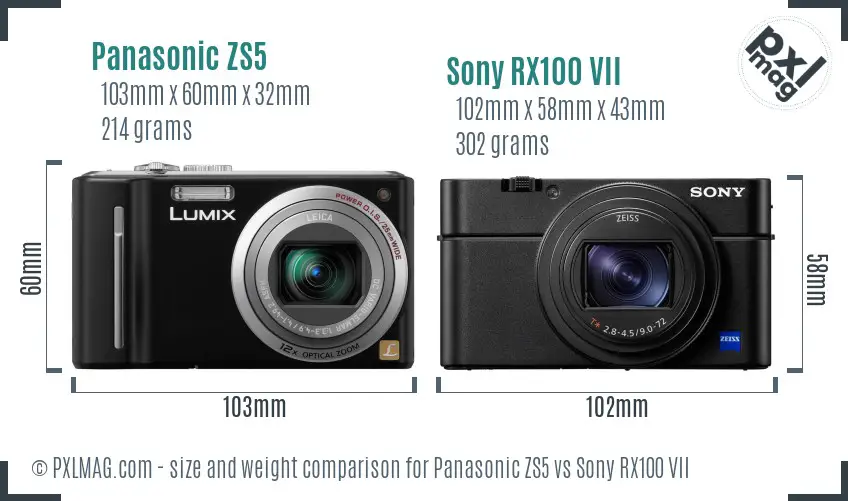 Panasonic ZS5 vs Sony RX100 VII size comparison Panasonic ZS5 vs Sony RX100 VII size comparison