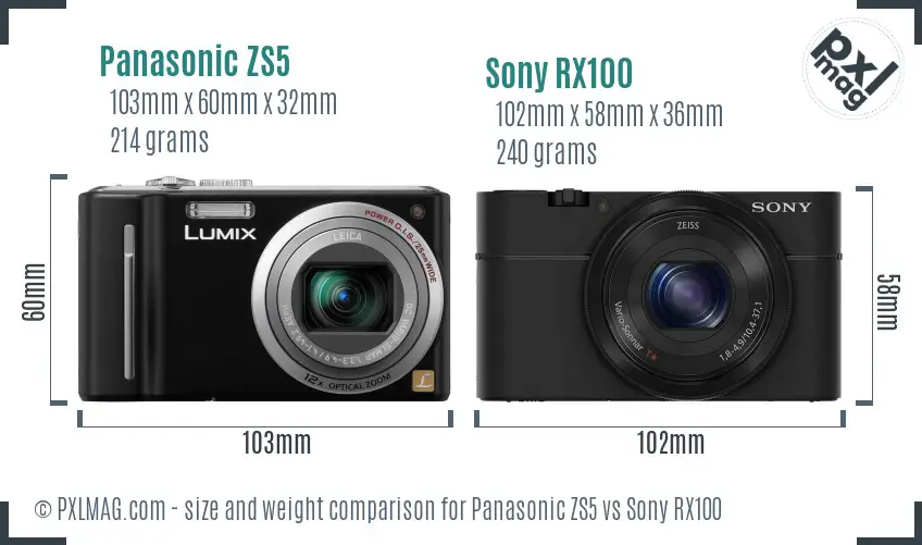 Panasonic ZS5 vs Sony RX100 size comparison