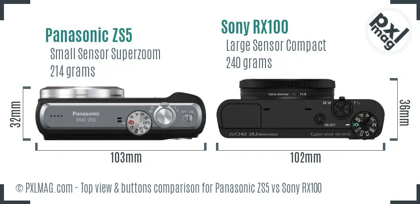 Panasonic ZS5 vs Sony RX100 top view buttons comparison