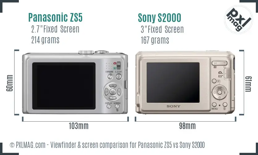 Panasonic ZS5 vs Sony S2000 Screen and Viewfinder comparison