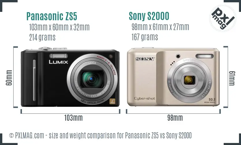 Panasonic ZS5 vs Sony S2000 size comparison