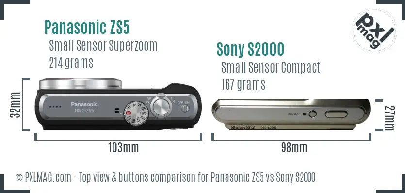 Panasonic ZS5 vs Sony S2000 top view buttons comparison