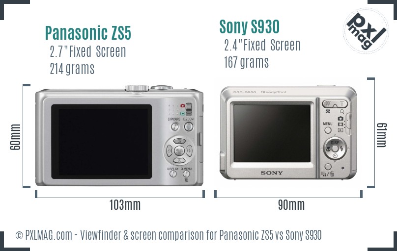 Panasonic ZS5 vs Sony S930 Screen and Viewfinder comparison
