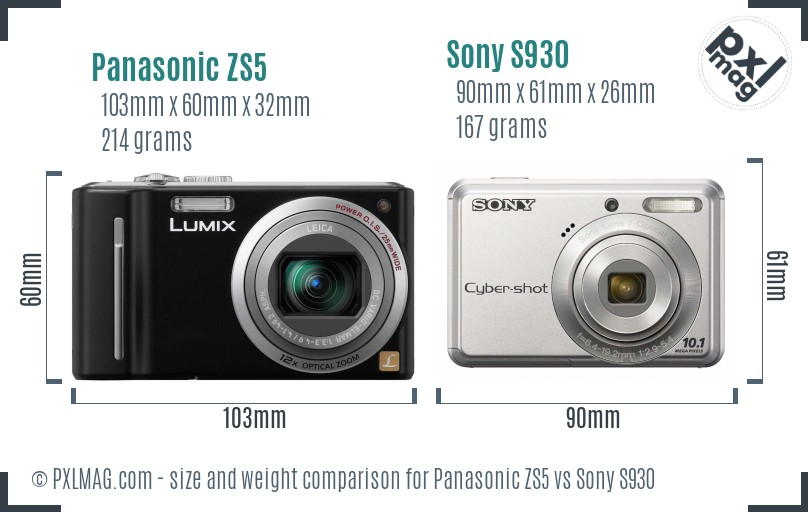 Panasonic ZS5 vs Sony S930 size comparison
