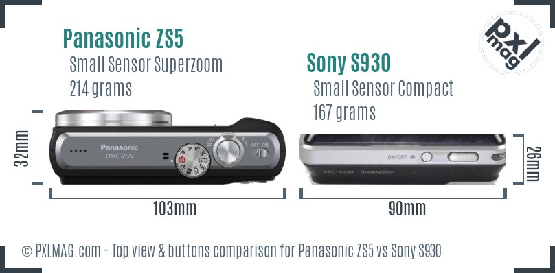 Panasonic ZS5 vs Sony S930 top view buttons comparison