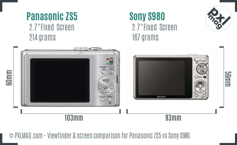 Panasonic ZS5 vs Sony S980 Screen and Viewfinder comparison