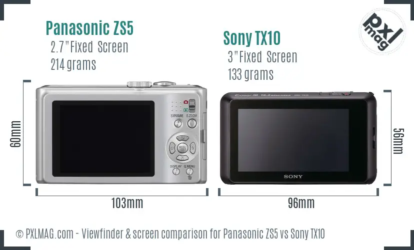 Panasonic ZS5 vs Sony TX10 Screen and Viewfinder comparison
