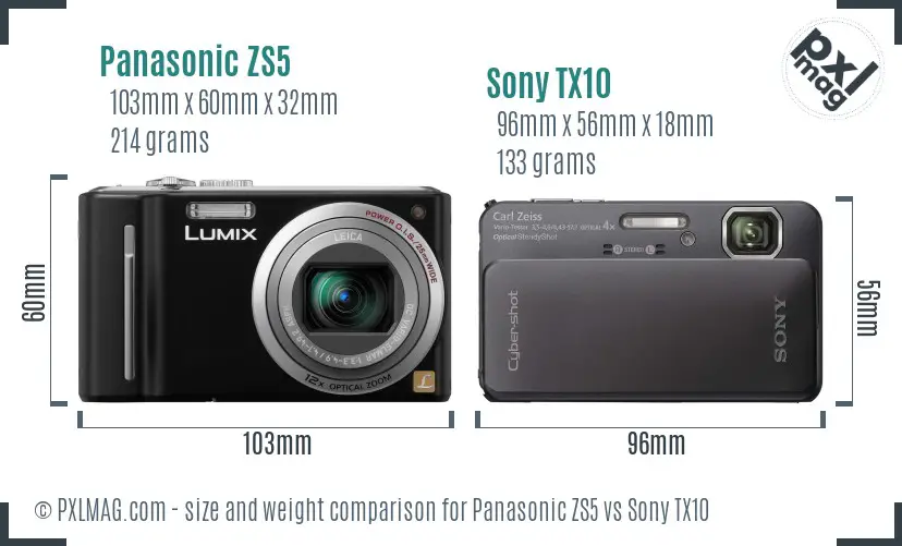 Panasonic ZS5 vs Sony TX10 size comparison
