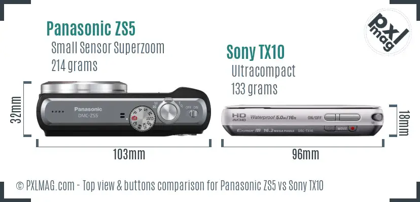 Panasonic ZS5 vs Sony TX10 top view buttons comparison