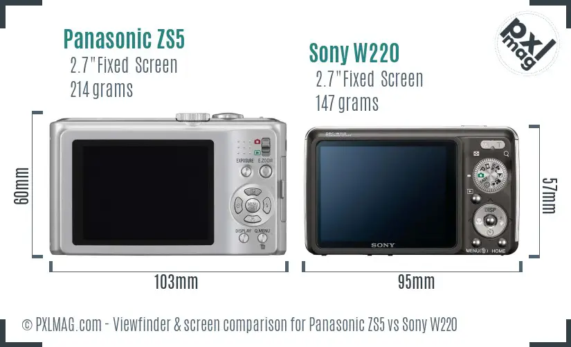 Panasonic ZS5 vs Sony W220 Screen and Viewfinder comparison Panasonic ZS5 vs Sony W220 Screen and Viewfinder comparison