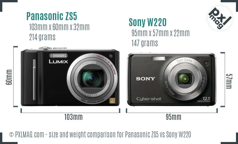Panasonic ZS5 vs Sony W220 size comparison Panasonic ZS5 vs Sony W220 size comparison