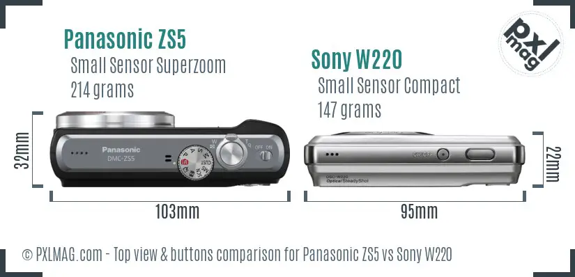 Panasonic ZS5 vs Sony W220 top view buttons comparison Panasonic ZS5 vs Sony W220 top view buttons comparison