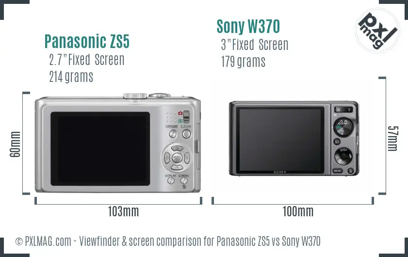 Panasonic ZS5 vs Sony W370 Screen and Viewfinder comparison
