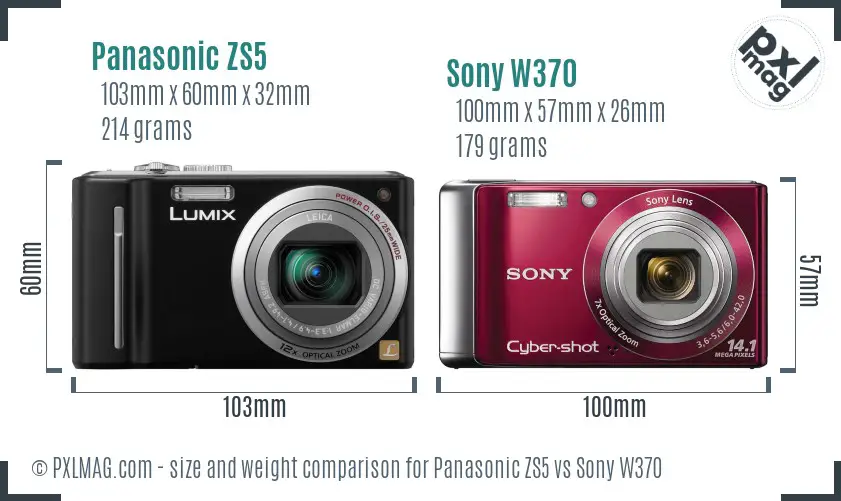 Panasonic ZS5 vs Sony W370 size comparison