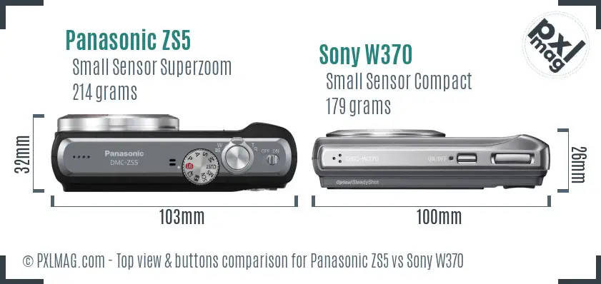 Panasonic ZS5 vs Sony W370 top view buttons comparison
