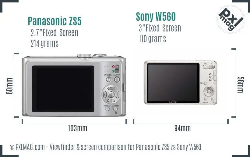 Panasonic ZS5 vs Sony W560 Screen and Viewfinder comparison