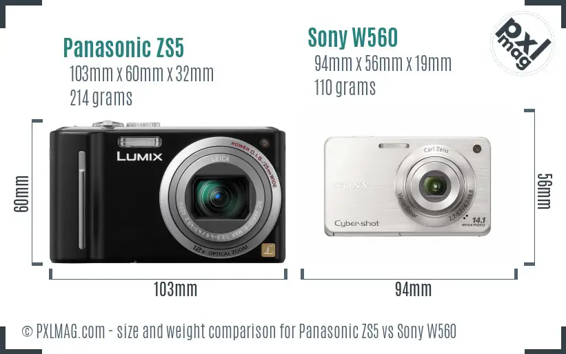 Panasonic ZS5 vs Sony W560 size comparison