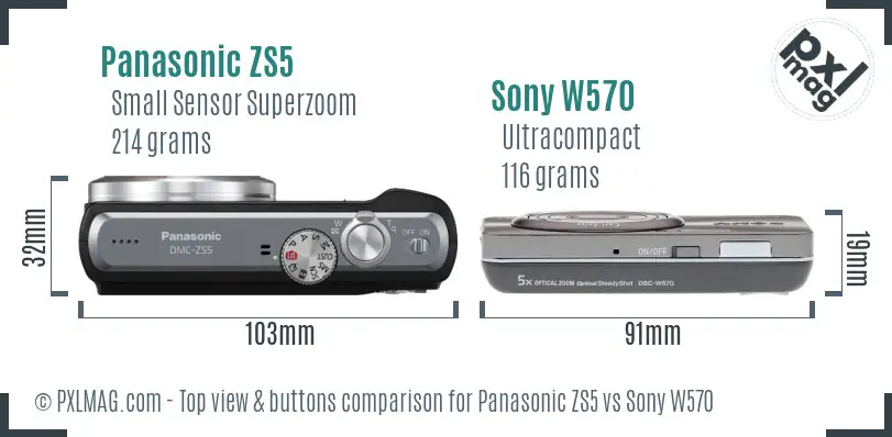Panasonic ZS5 vs Sony W570 top view buttons comparison Panasonic ZS5 vs Sony W570 top view buttons comparison