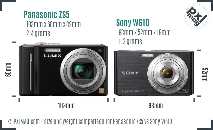 Panasonic ZS5 vs Sony W610 size comparison