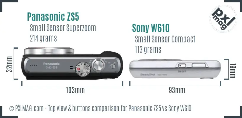 Panasonic ZS5 vs Sony W610 top view buttons comparison