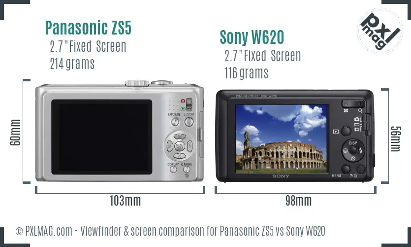 Panasonic ZS5 vs Sony W620 Screen and Viewfinder comparison